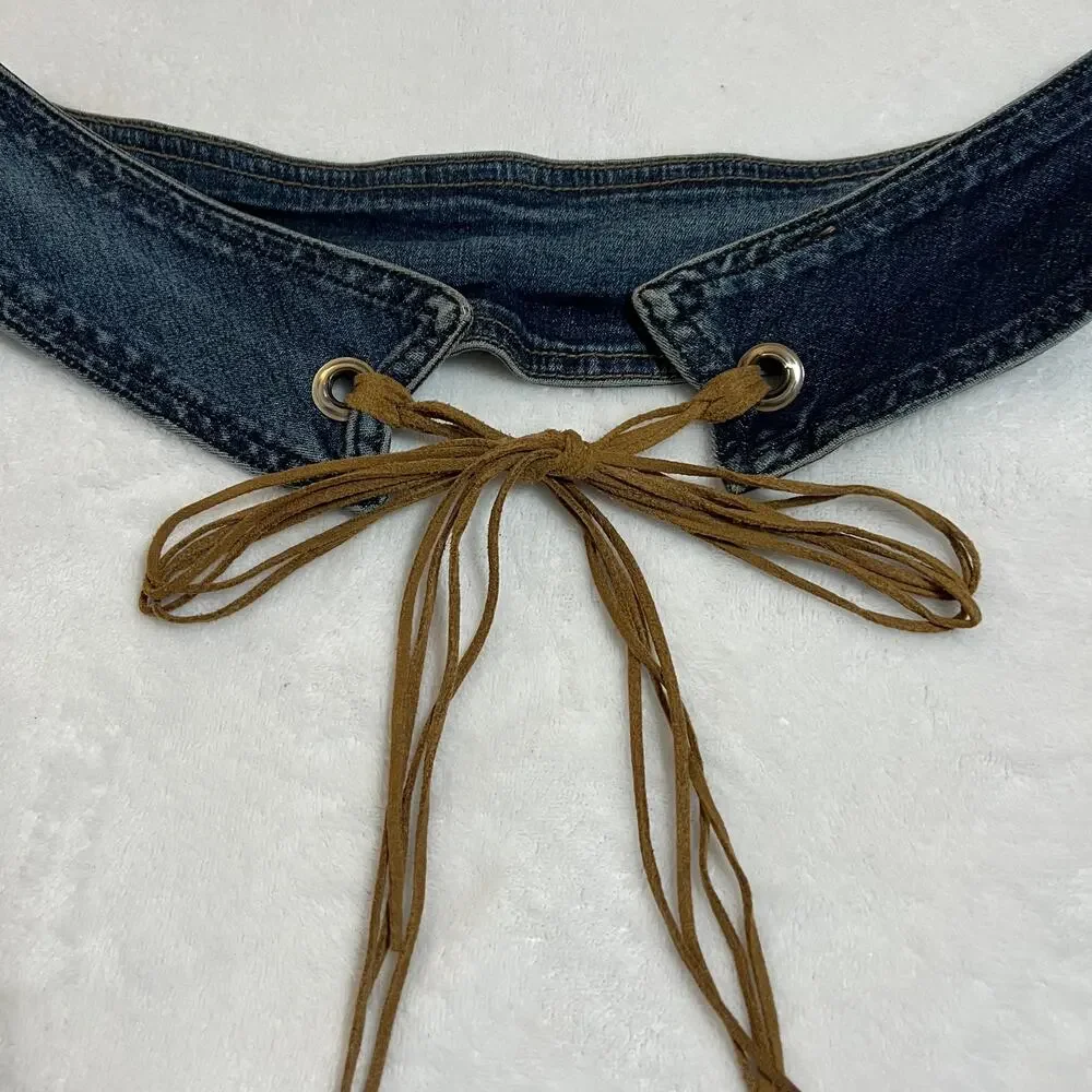 Women's Denim Waist Belt w/ Ties Size S Western Y2K 90s Stretch Going Out Rodeo